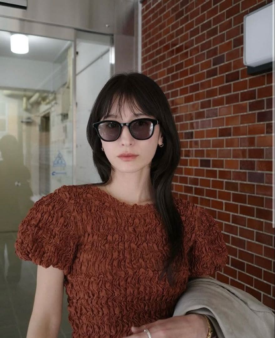 【CLANE 】 W FACE SHIRRING TOPS BROWN