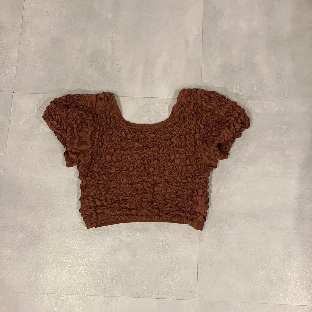 【CLANE 】 W FACE SHIRRING TOPS BROWN