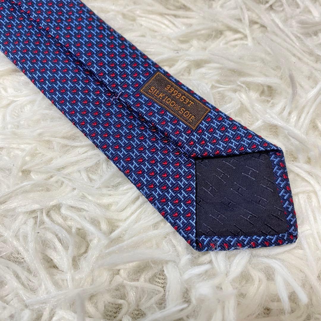 【超極美品】エルメス　ファソネ　ハート　ナローネクタイ　ネイビー　剣幅7cm