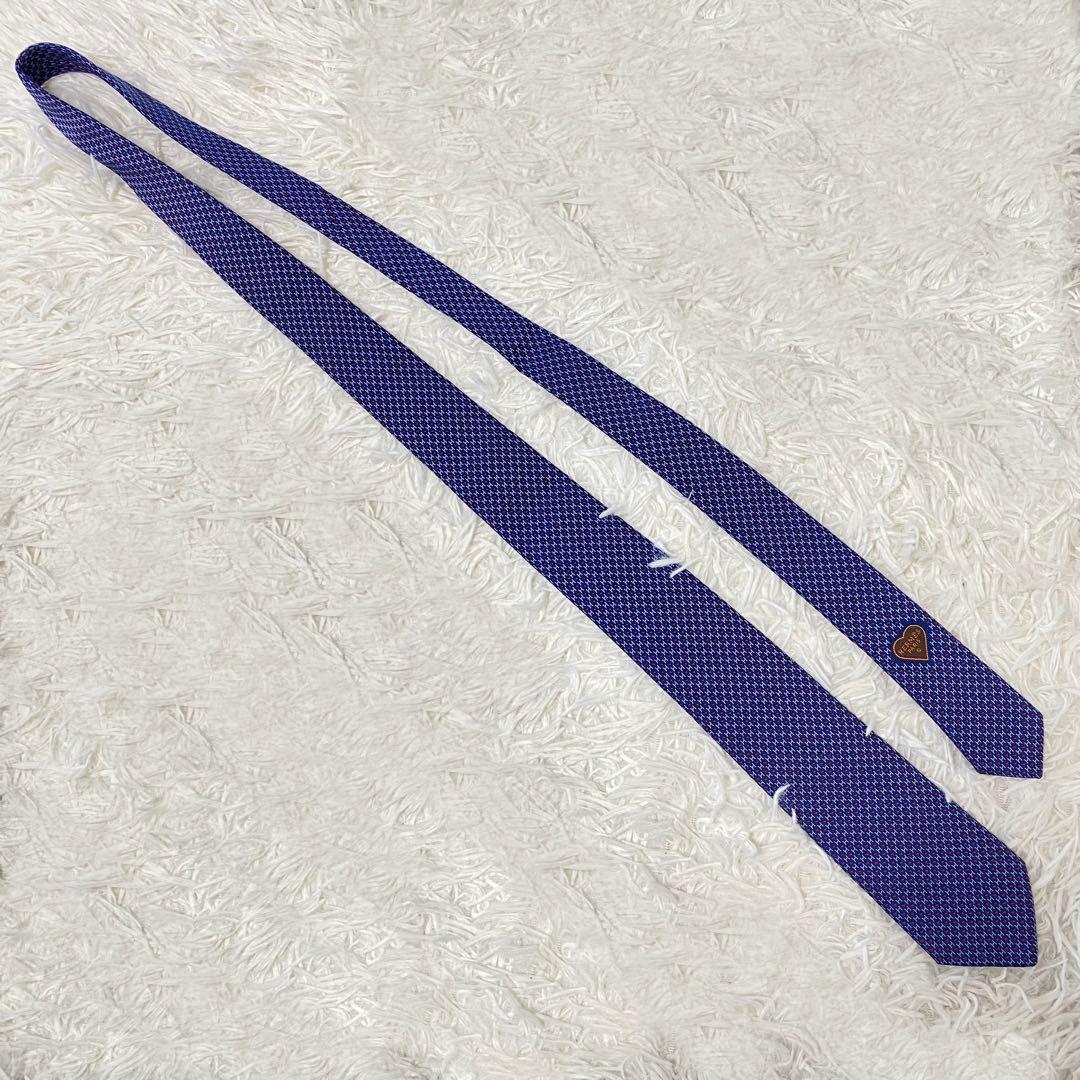 【超極美品】エルメス　ファソネ　ハート　ナローネクタイ　ネイビー　剣幅7cm