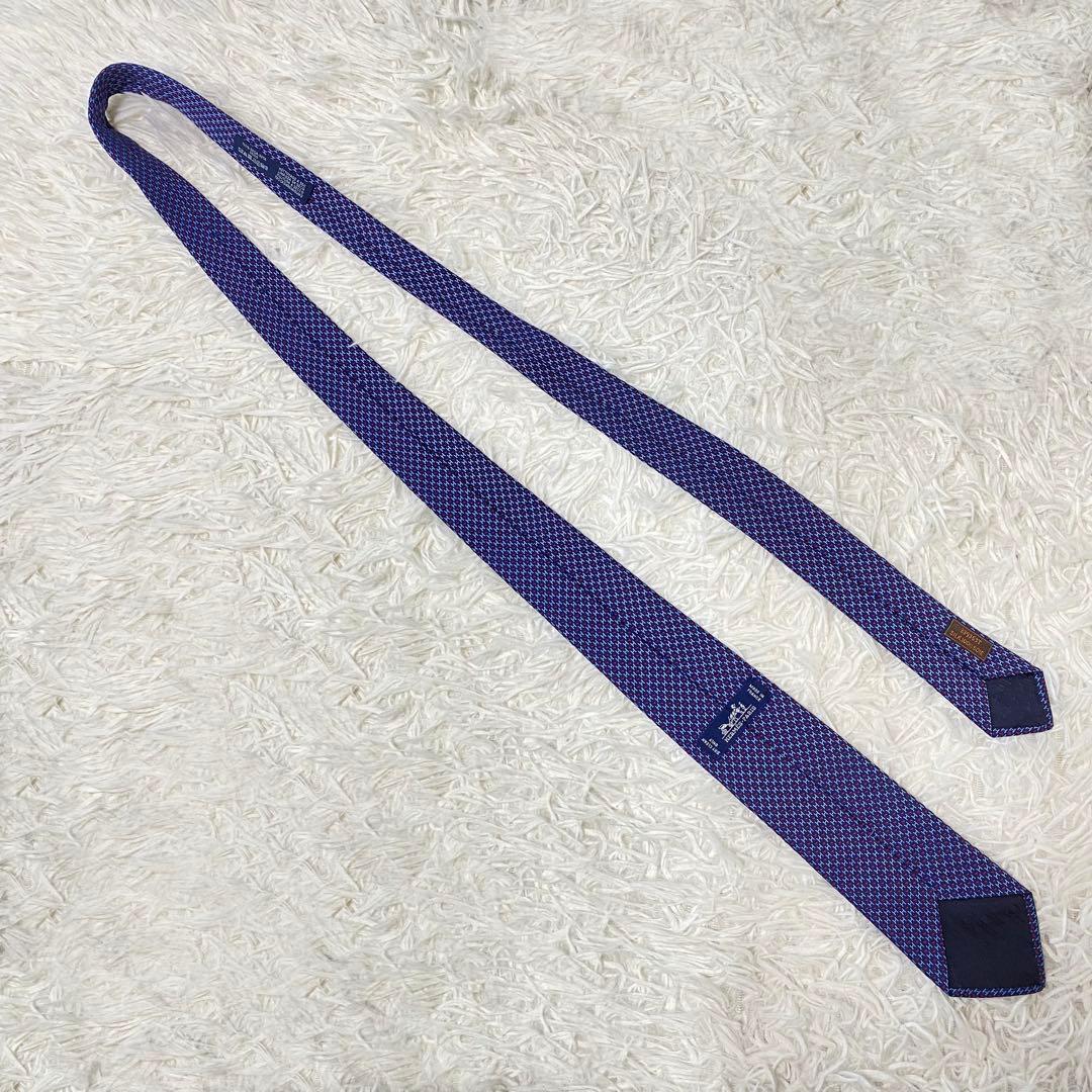 【超極美品】エルメス　ファソネ　ハート　ナローネクタイ　ネイビー　剣幅7cm