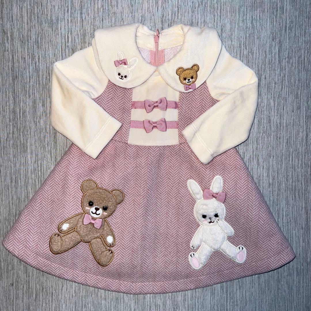 【あけちゃん様】シャーリーテンプル　うさぎくまへリボーンワンピース80cm