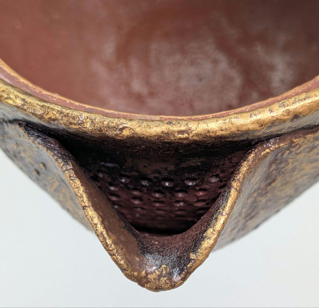 鈴木篤夫 備前焼 金彩備前宝瓶 四方桟共箱共布栞 手造り宝瓶 泡瓶 煎茶道具