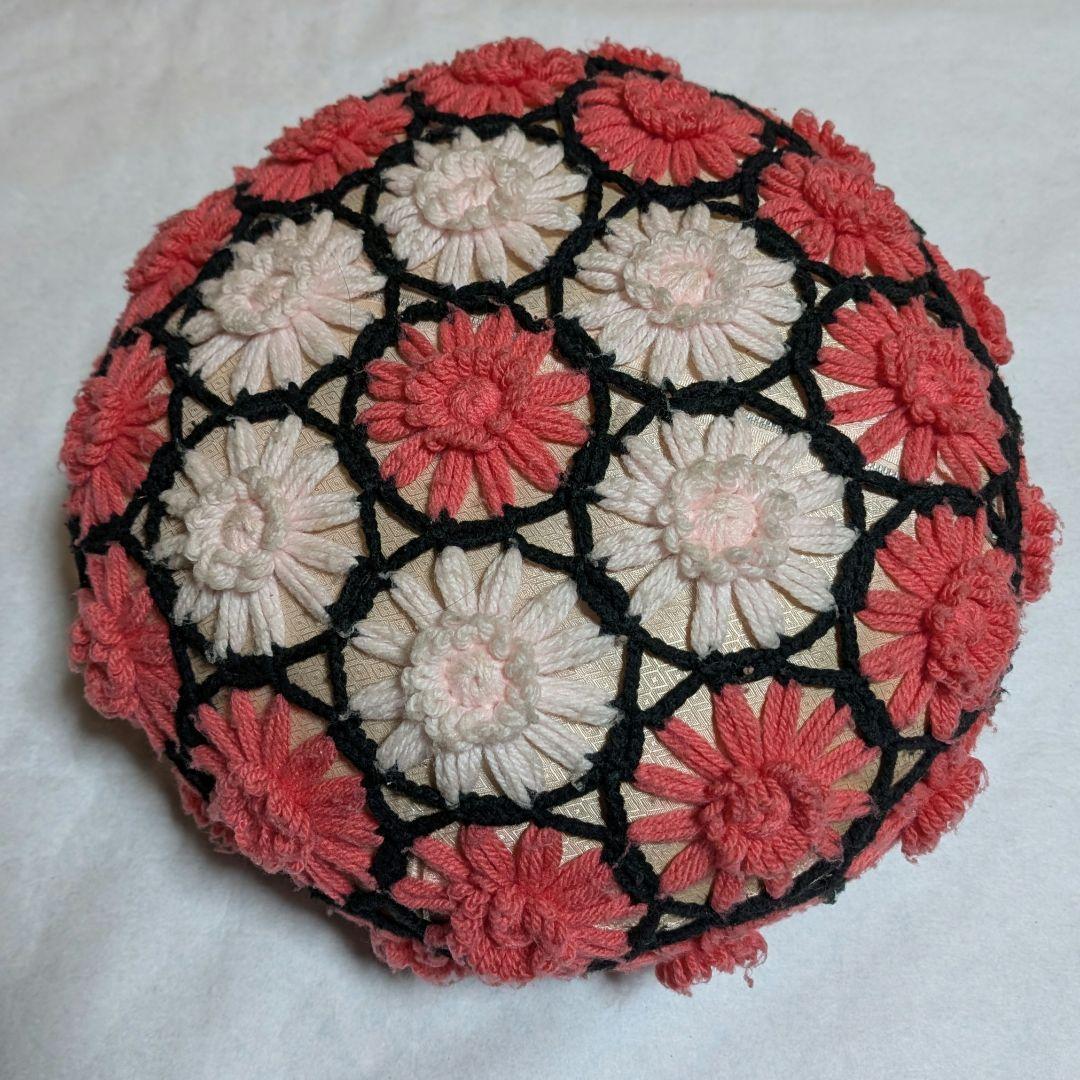 【レトロ】カラフルな花模様の刺繍クッション装飾品　3点セット