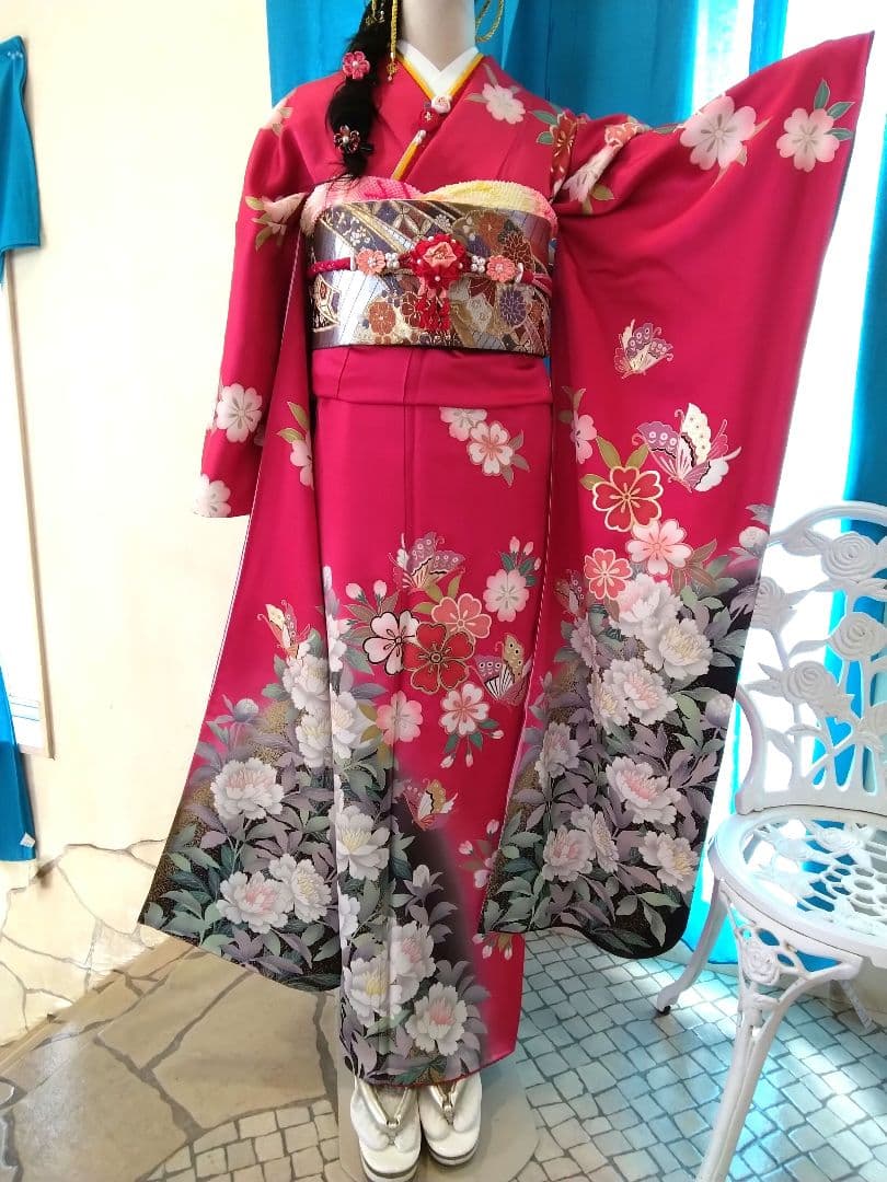 ❰-超得-❱振袖フルセット、正絹振袖セット、重ね衿、帯揚げ帯締め、袋帯、襦袢