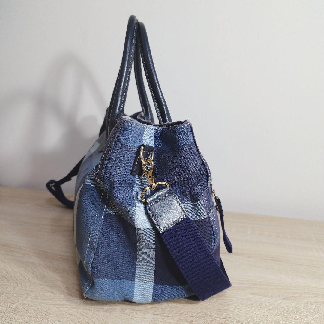 ブルーレーベルクレストブリッジ チェック柄 2WAYトート ネイビー