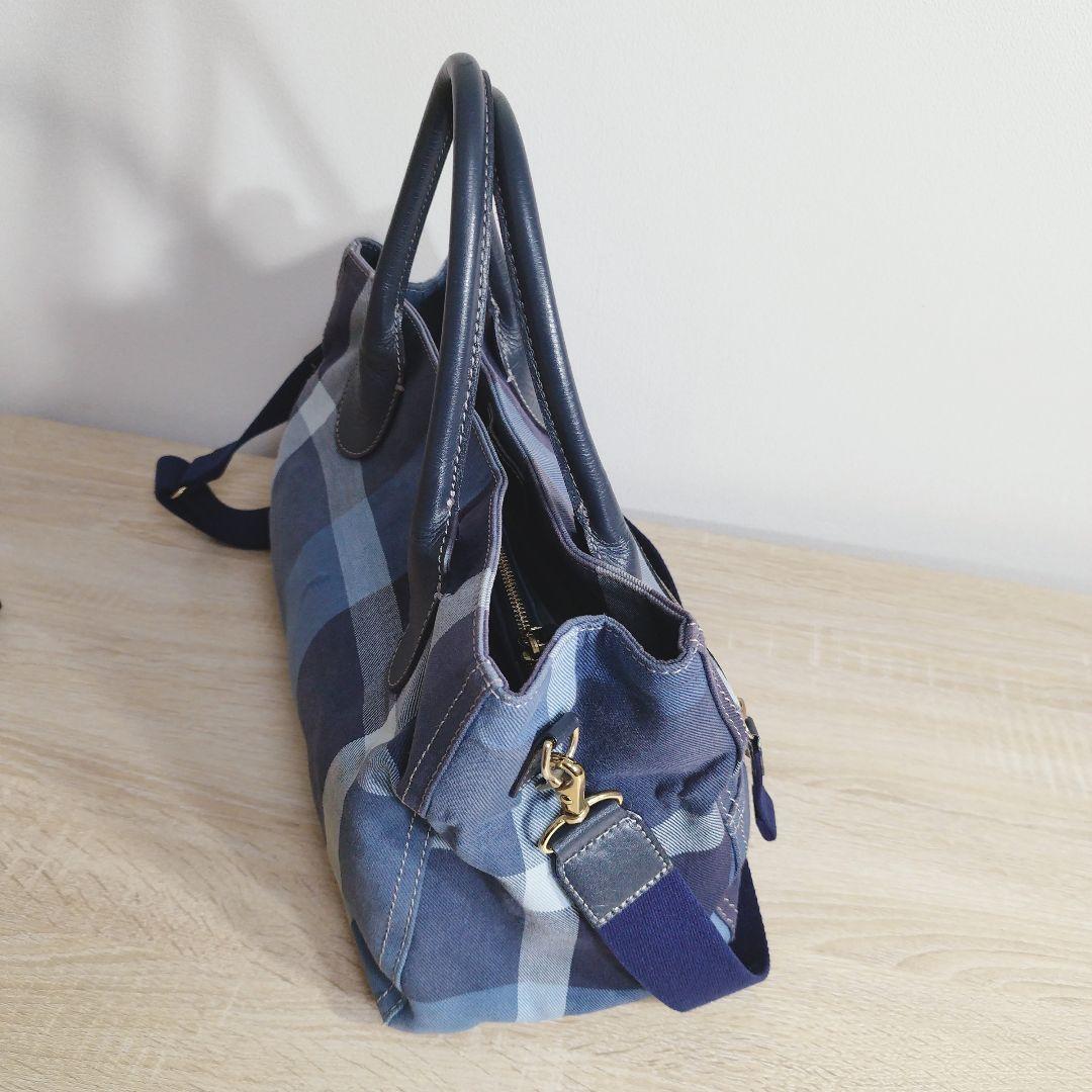 ブルーレーベルクレストブリッジ チェック柄 2WAYトート ネイビー