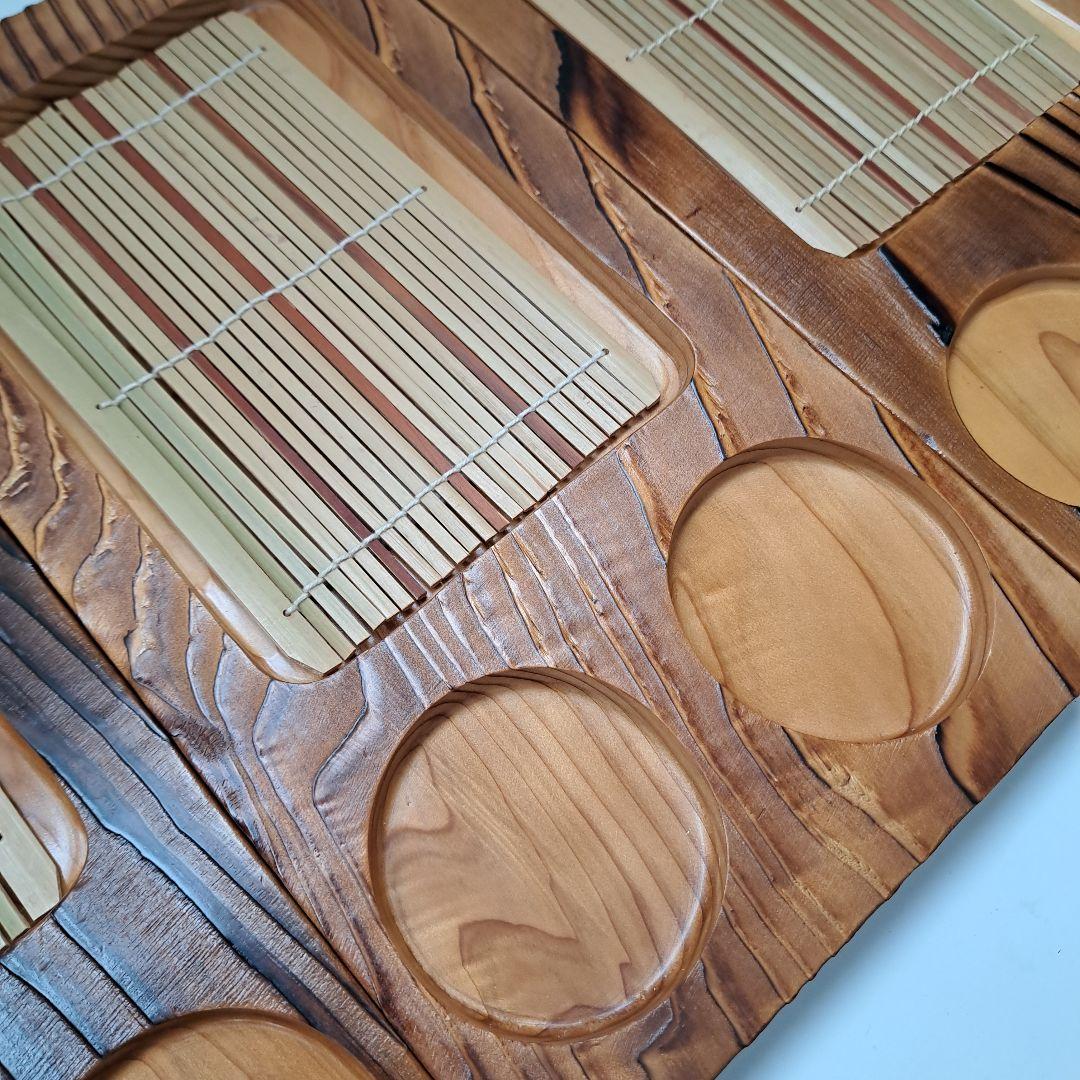 【未使用】 ヤマコー 焼杉 薬味付ざる 3客セット 蕎麦　うどん 木製プレート