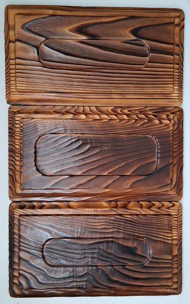 【未使用】 ヤマコー 焼杉 薬味付ざる 3客セット 蕎麦　うどん 木製プレート