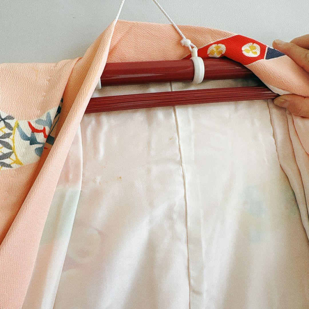 セット　七五三７歳女の子　昭和レトロ　ピンク　ピンク地丸帯　袖なし長襦袢7098