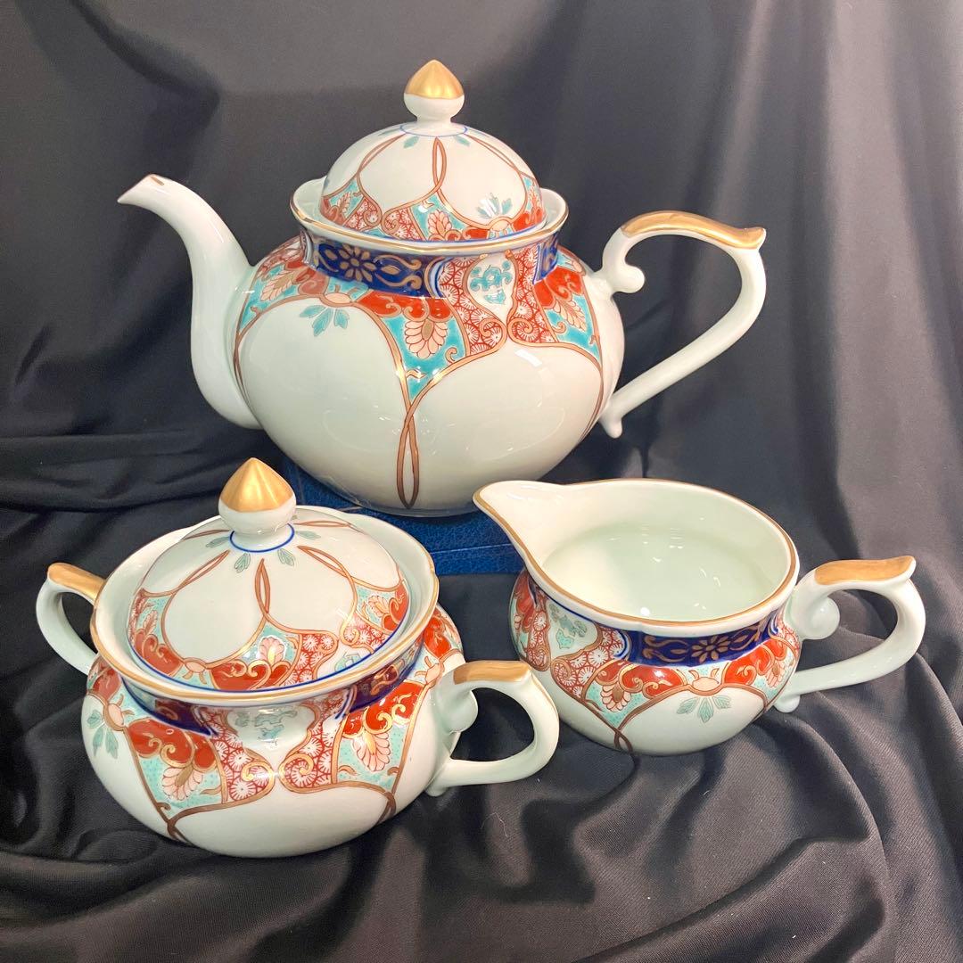 【匿名配送/希少】有田焼/弥左衛門/金彩古伊万里/ティーポット/シュガー/ミルク