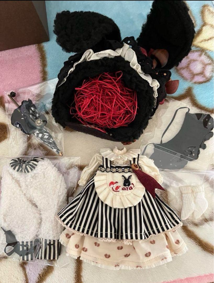 作家様♡ブライスアウトフィットセット　ストライプワンピース　ウサ耳帽　リカちゃん