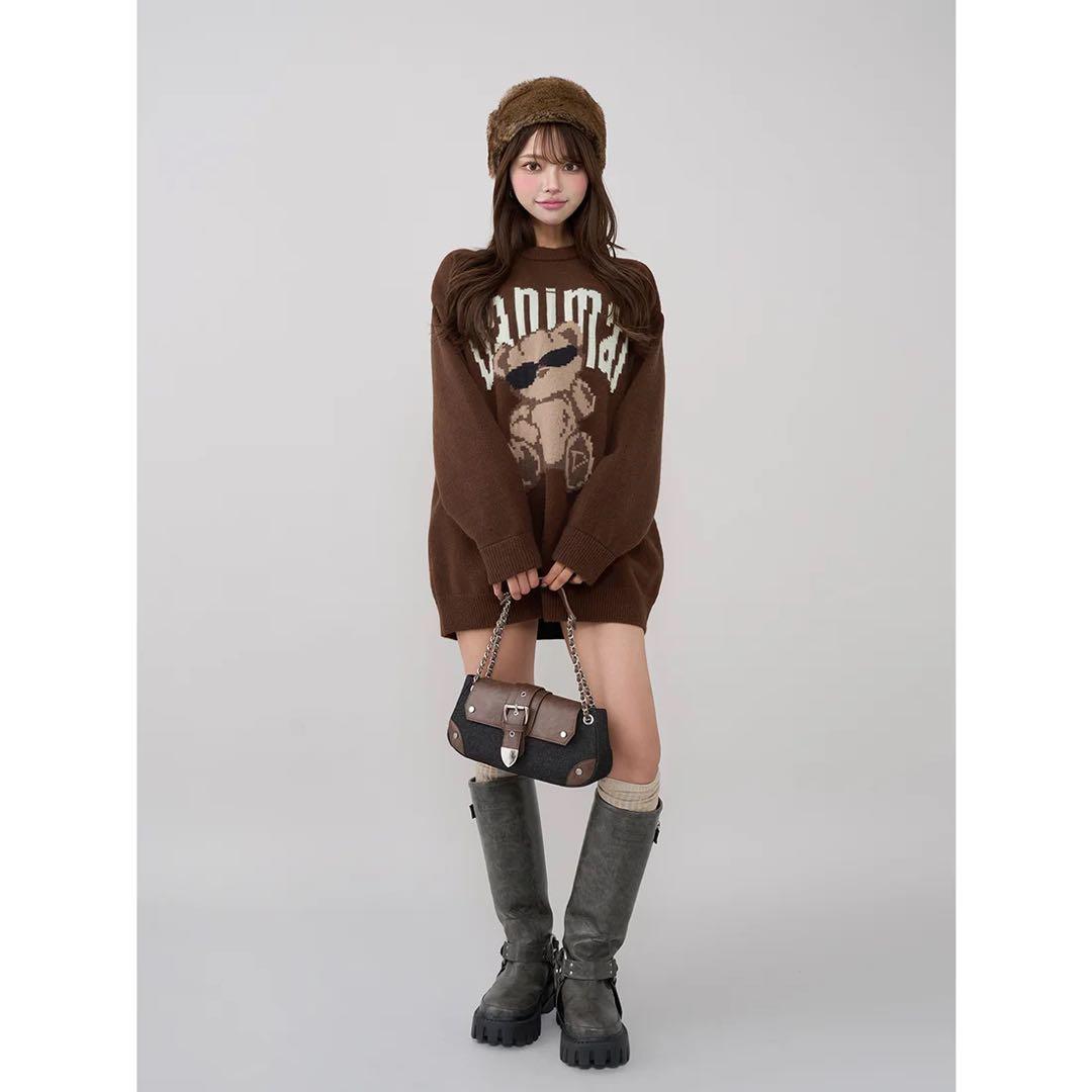 新品タグ付 ダーリッチ Danimalベアニットプルオーバー フリー ブラウン