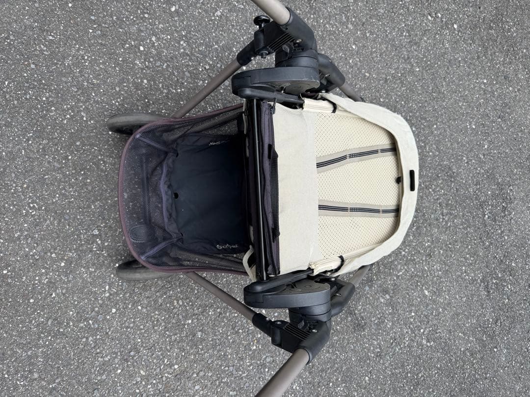 週末まで　メリオ　ベビーカー　ベージュ レインカバー　二人乗りシート付き