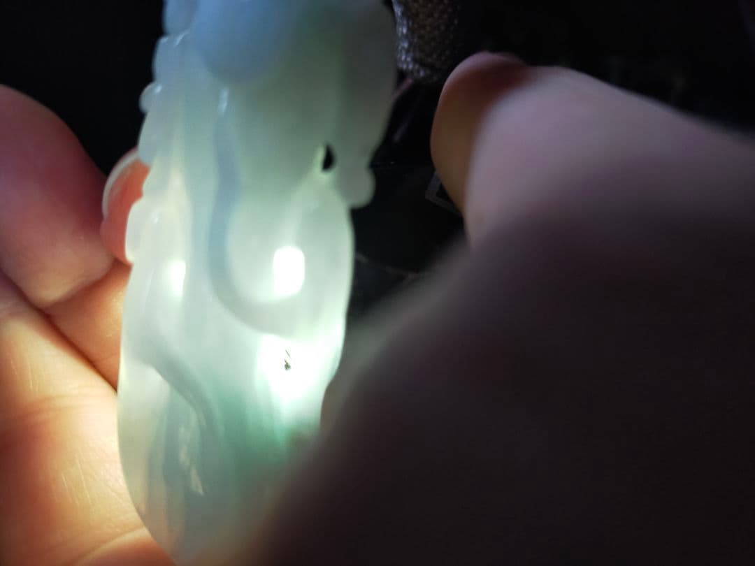 本翡翠彫刻人参如意　縁起物置き物コレクションジェイダイト