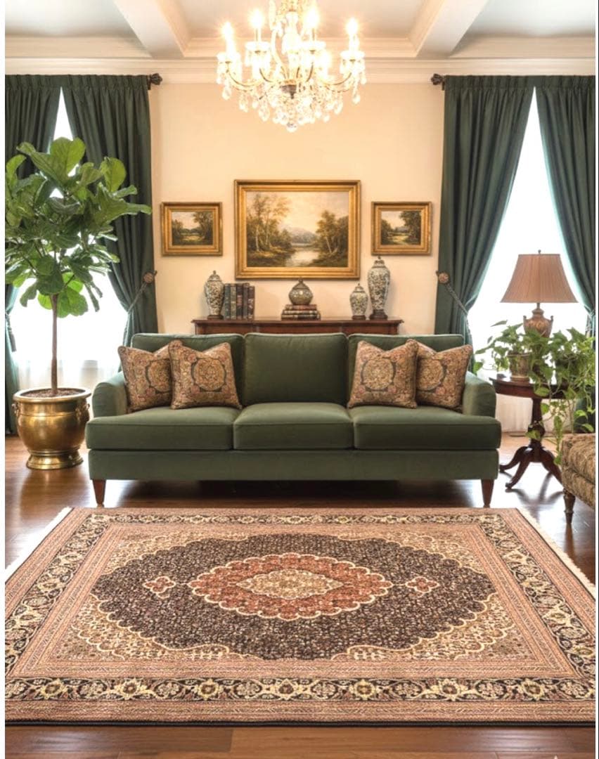 ペルシャ絨毯手織りウール＆シルクタブリーズ産人気なマヒデザイン