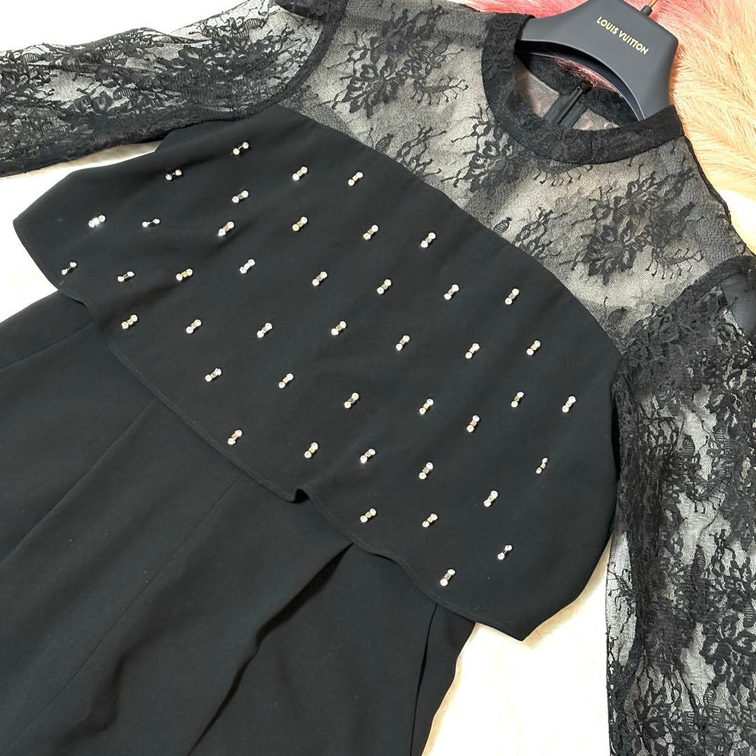 美品◆Diagramダイアグラム　刺繍ワイドサロペット　ブラック　オールインワン