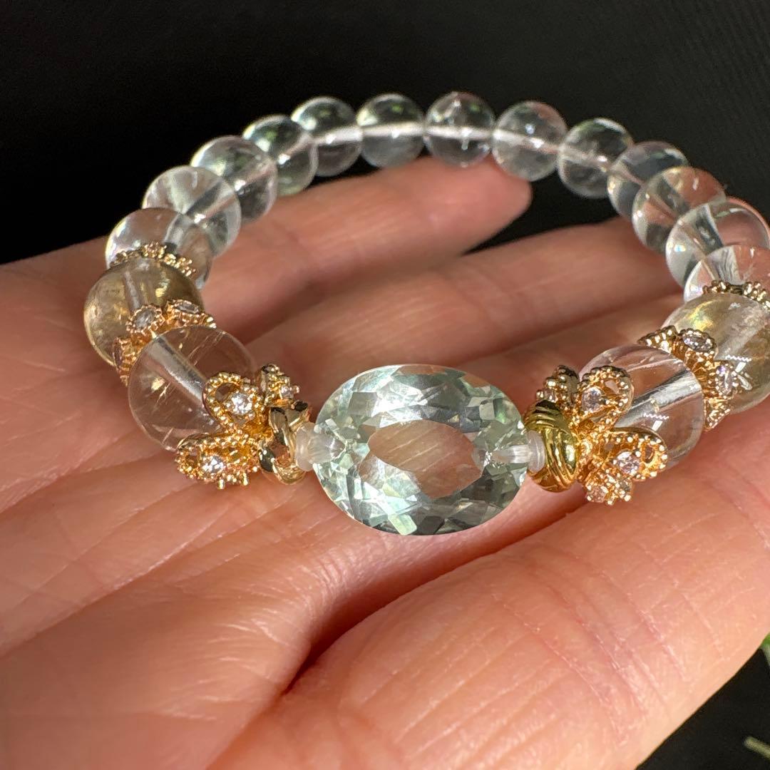 ＊るんるん＊【高品質】グリーン水晶宝石カット　ブレスレット