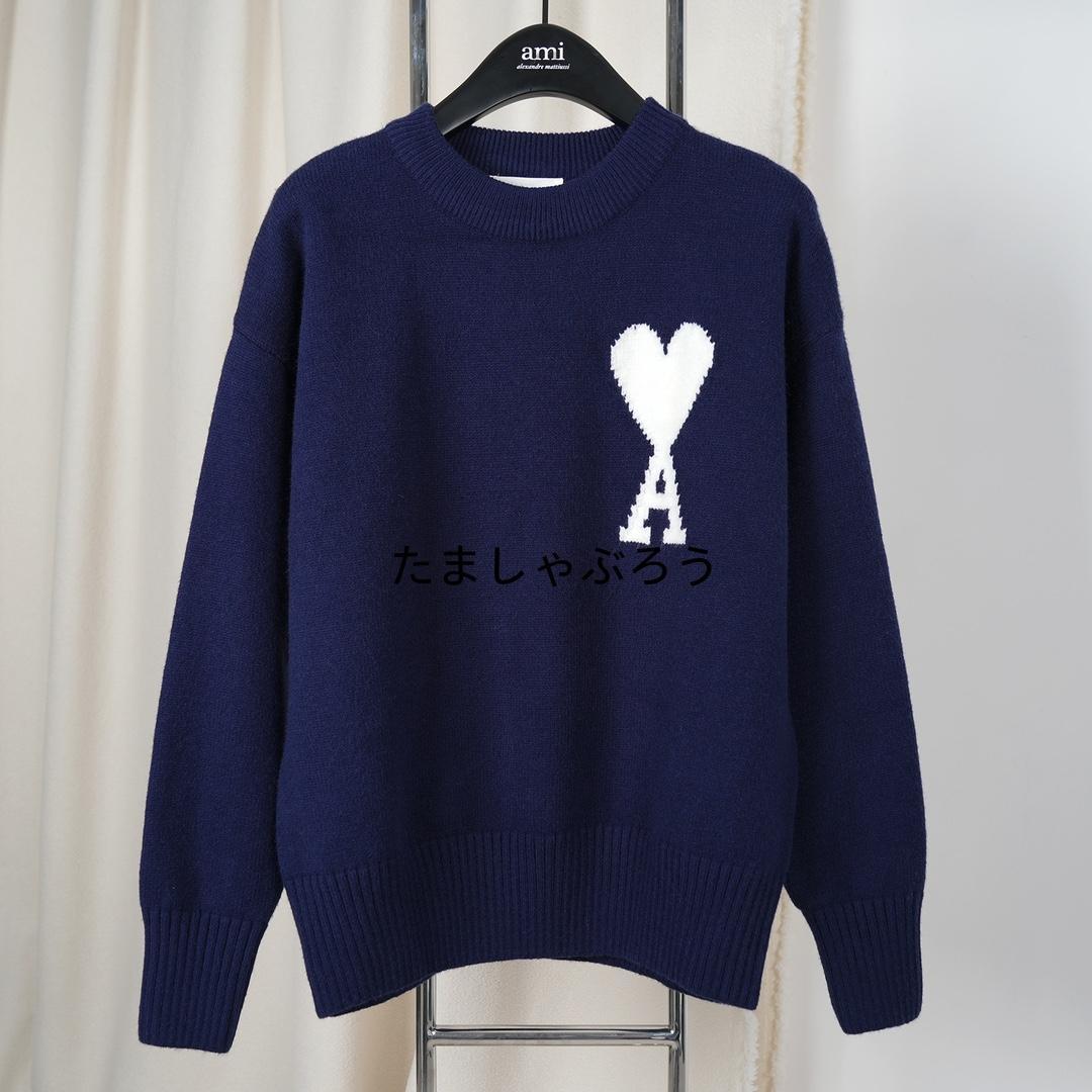 AMI PARIS ハート刺繍 クルーネックニットセーター 秋冬 ユニセックス