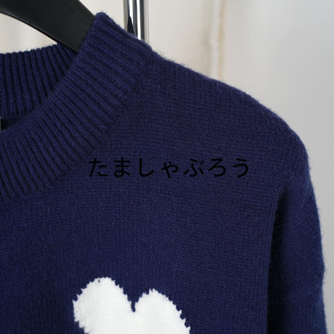 AMI PARIS ハート刺繍 クルーネックニットセーター 秋冬 ユニセックス