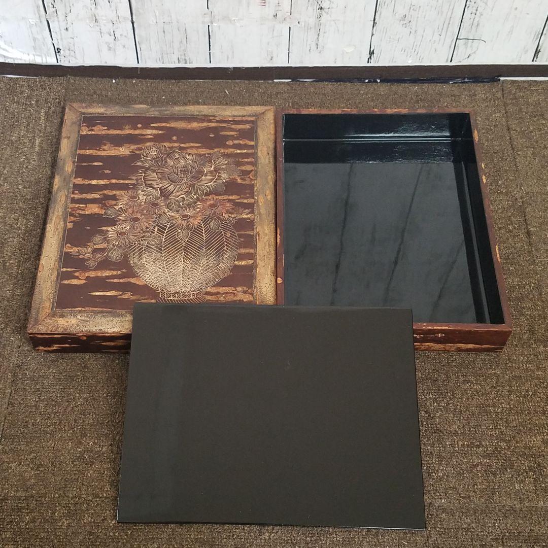 桜皮(かば)細工 内塗り硯箱 花籠細工　秋田県角館伝統工芸品