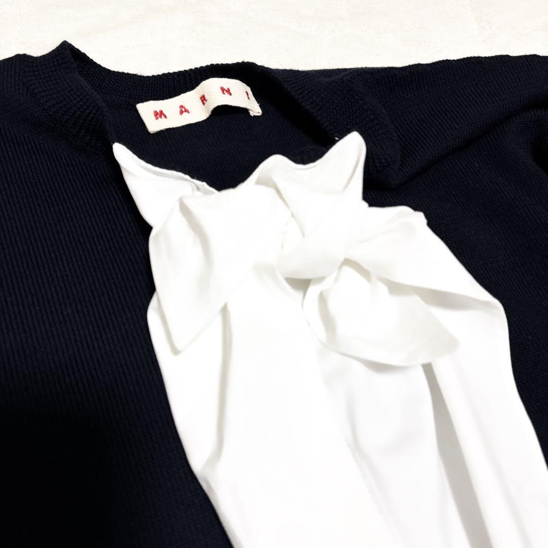 MARNI イタリア製 マルニ ニット セーター リボン ウール 紺 M 長袖