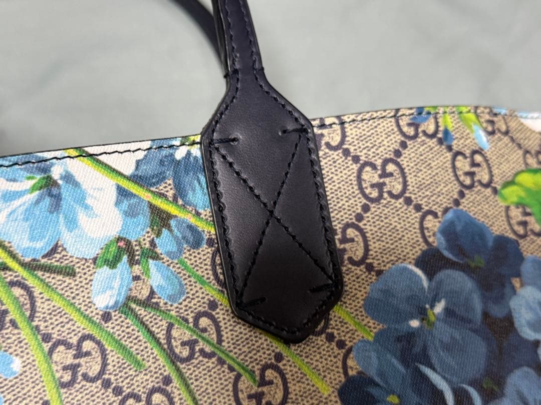 GUCCI GGブルームス　 花柄トートバッグ　ブルー　 リバーシブ