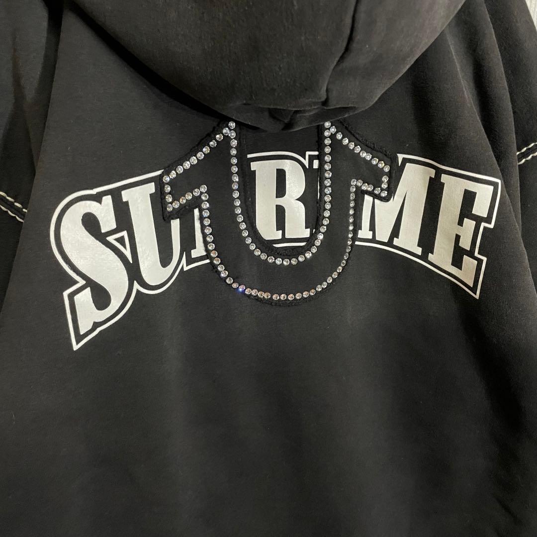 【最高コラボ】シュプリーム　両面ラインストーンロゴ　ジップパーカー　XL
