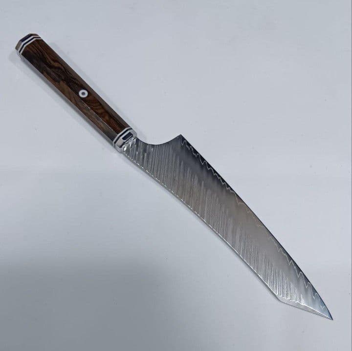 鬼反り切付型 V金10号 9層ダマスカス 牛刀 万能 包丁 24cm 黒檀八角柄