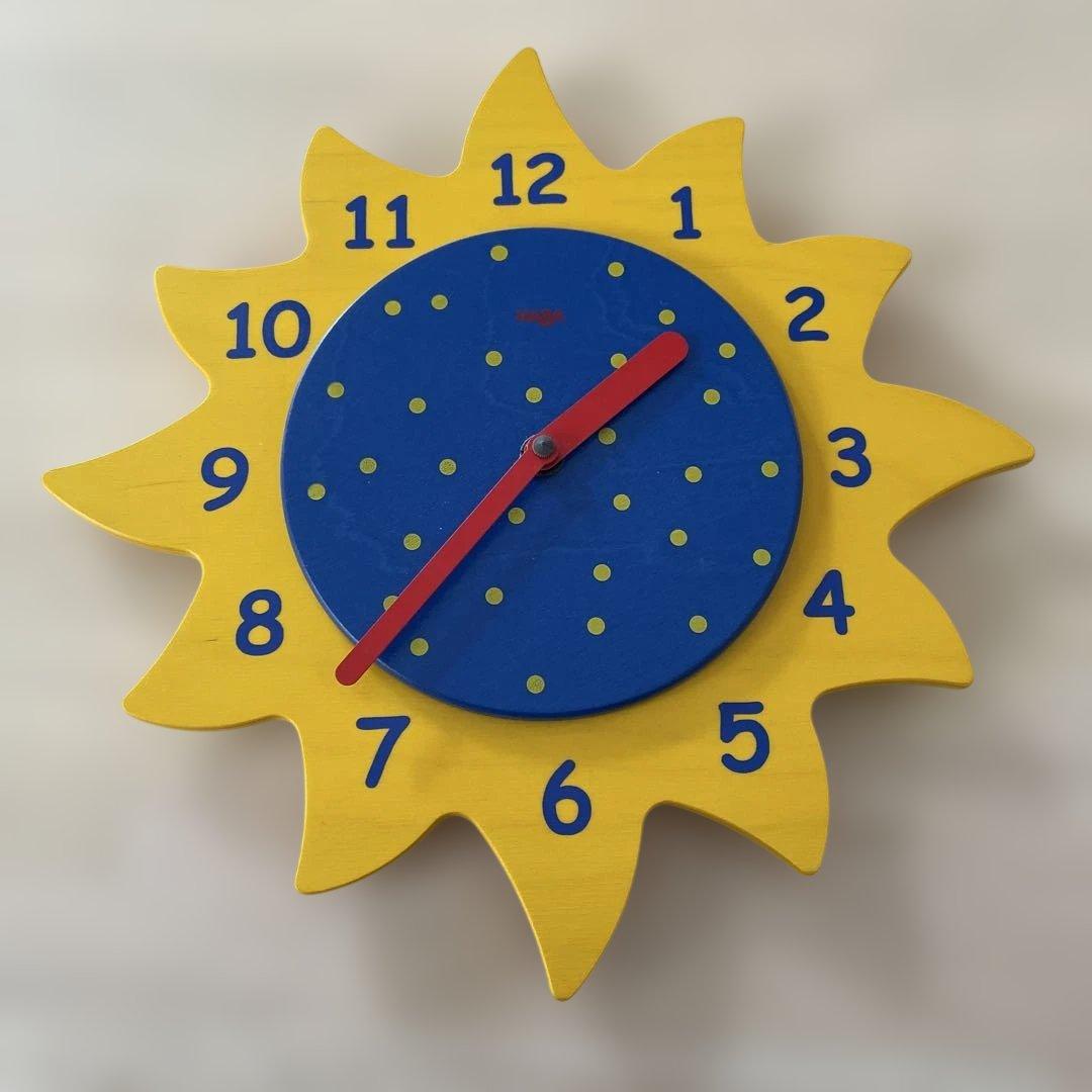 HABA ハバ 時計 木製 ドイツ製 知育 掛時計 黄色 青 赤 知育玩具 美品