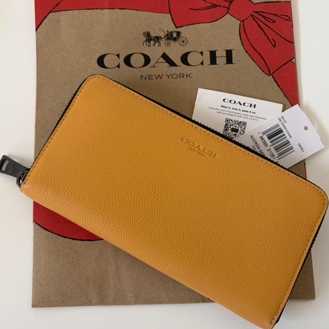 コーチ☆新品☆レザー アコーディオン 長財布/ハニカム イエロー黄色系