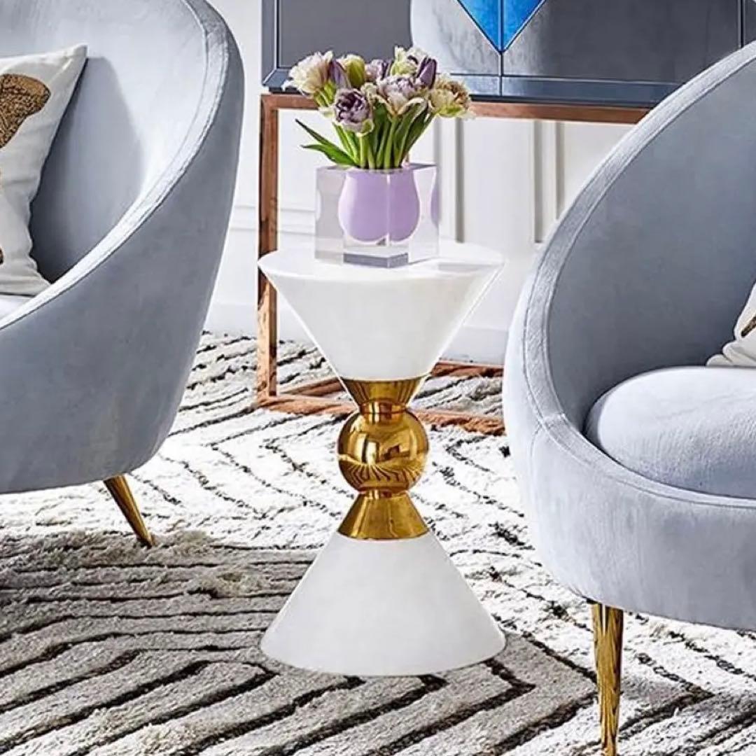 新品‼️ サイドテーブル　ホワイト　ゴールド　モダン　インテリア　高さ53 幅32