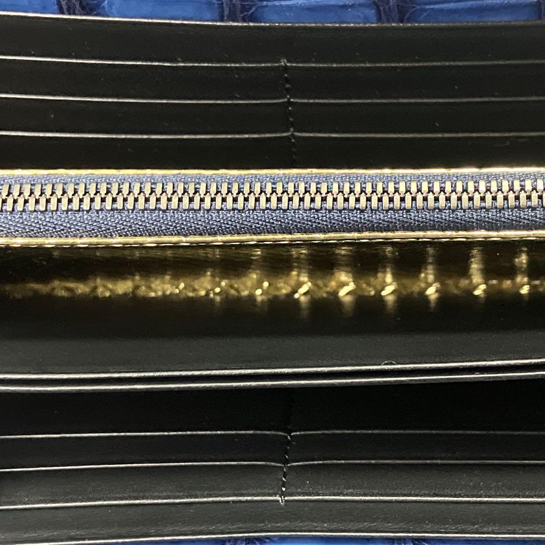 【美品】池田工芸　藍染め　クロコ　長財布ビックウォレット　内装ゴールドパイソン