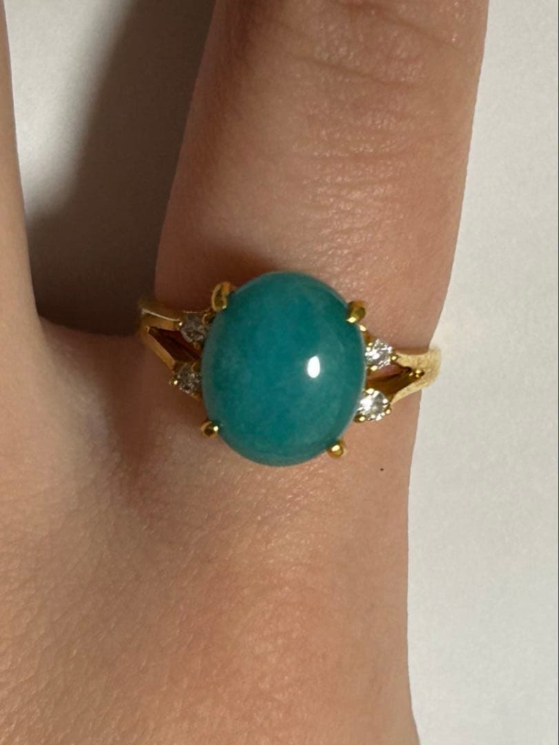 青緑色オーバルカットリング　18K