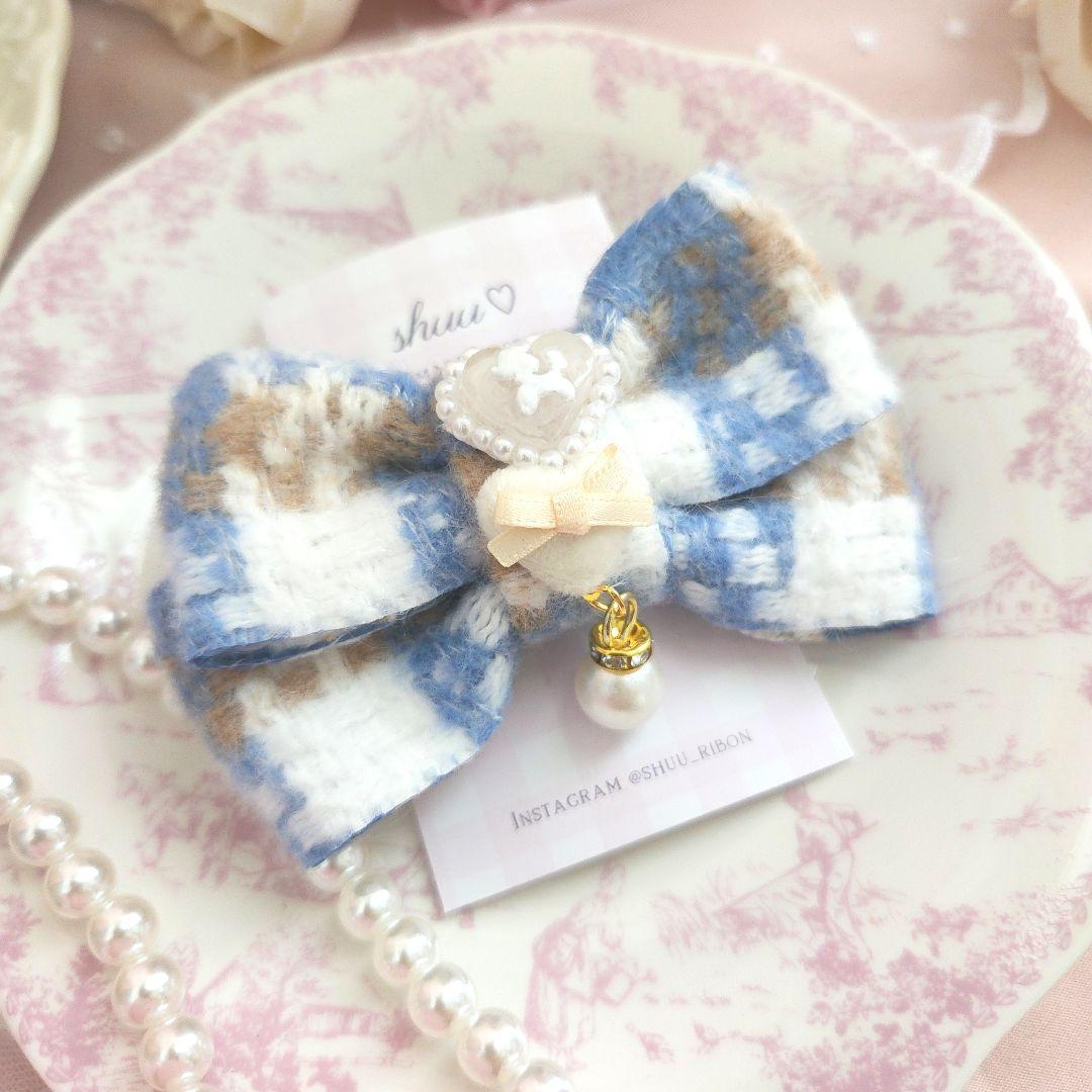 ノゾミ様SALE♡handmade♡♡もふもふわんちゃんバレッタブルー①