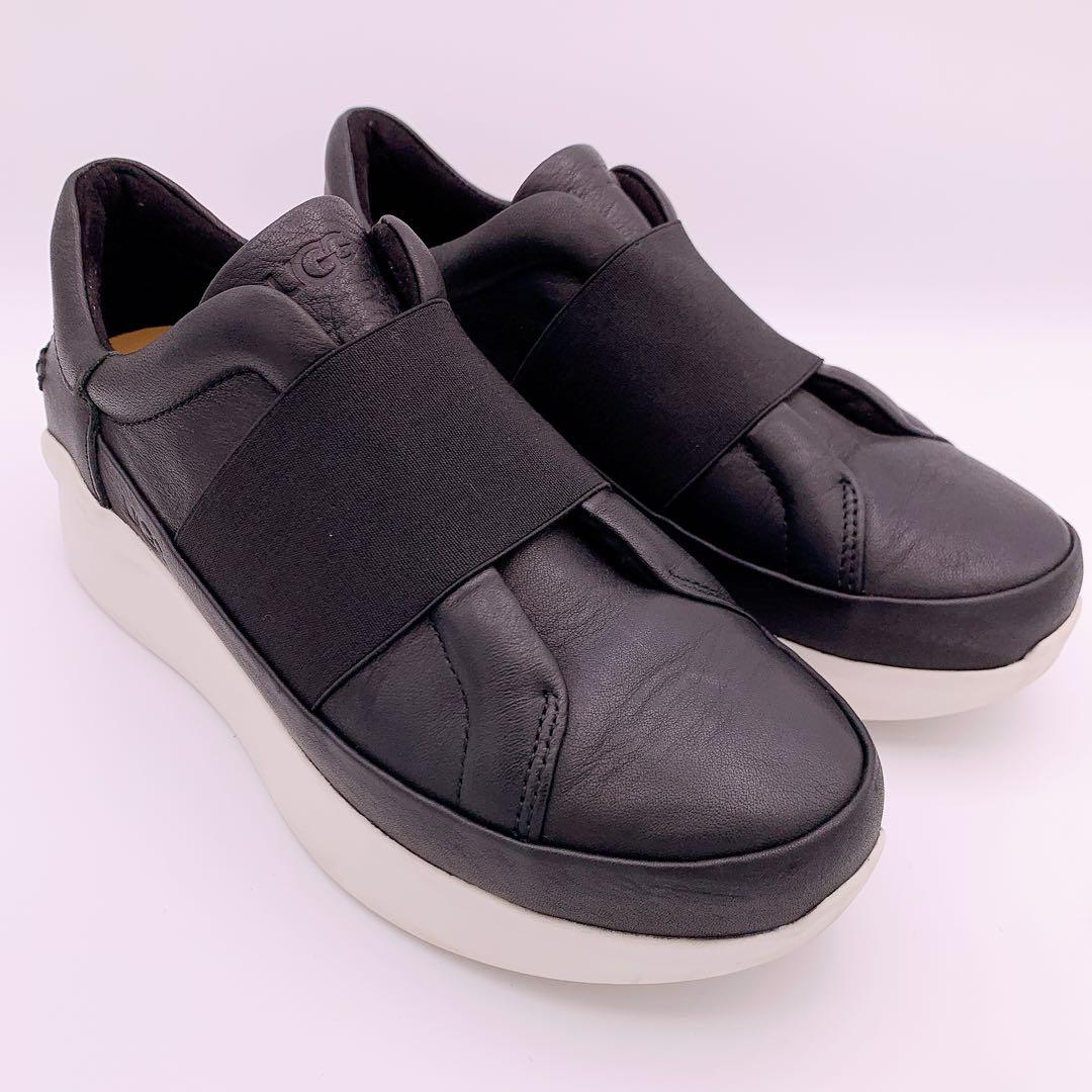 【極美品】UGG アグ リブ スニーカー レザー 厚底 ブラック 23cm