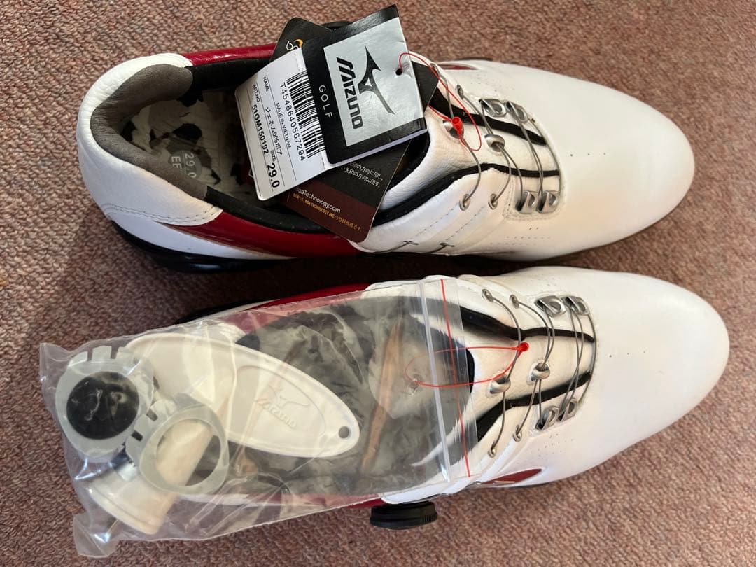 Mizuno ゴルフシューズ BOAフィットシステム ホワイト/レッド