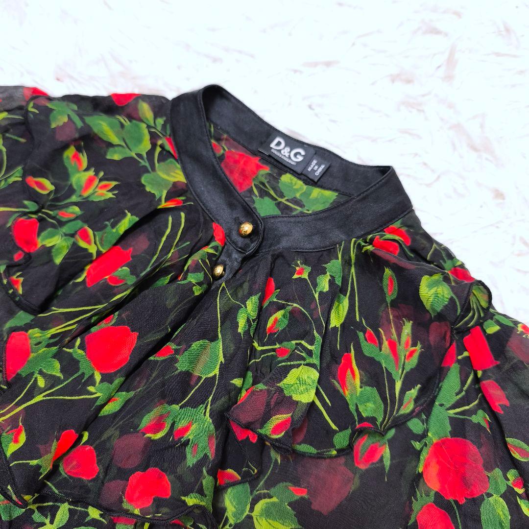 【美品】DOLCE＆GABBANA ドルガバ シルク フリル 薔薇柄 ブラウス