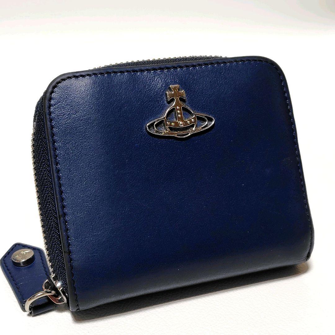 ヴィヴィアンウエストウッド　折り財布　青　ラウンドファスナー　オーブ　金具