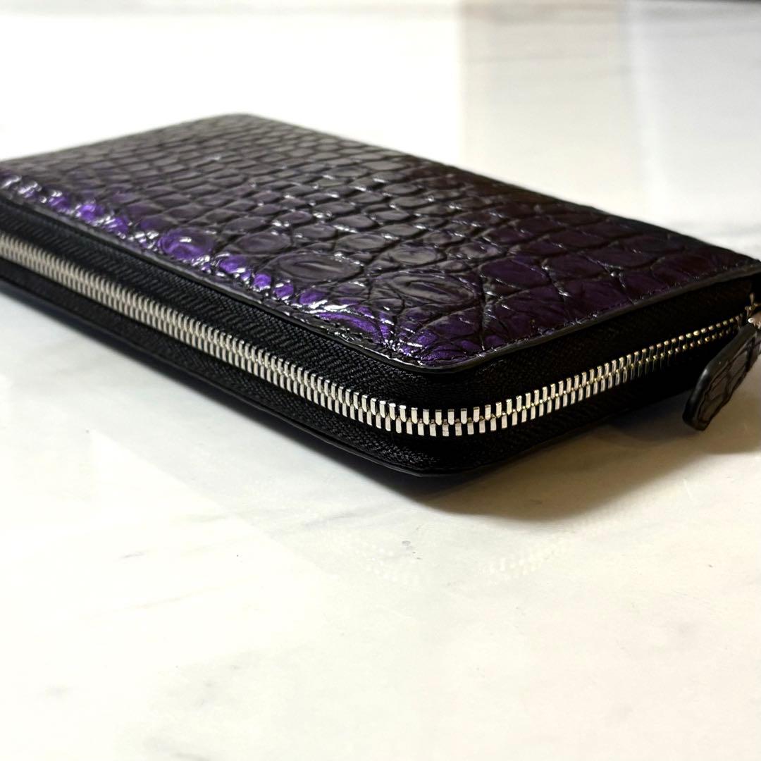 【新品】クロコダイル 長財布 ラウンドファスナー 紫 未使用品