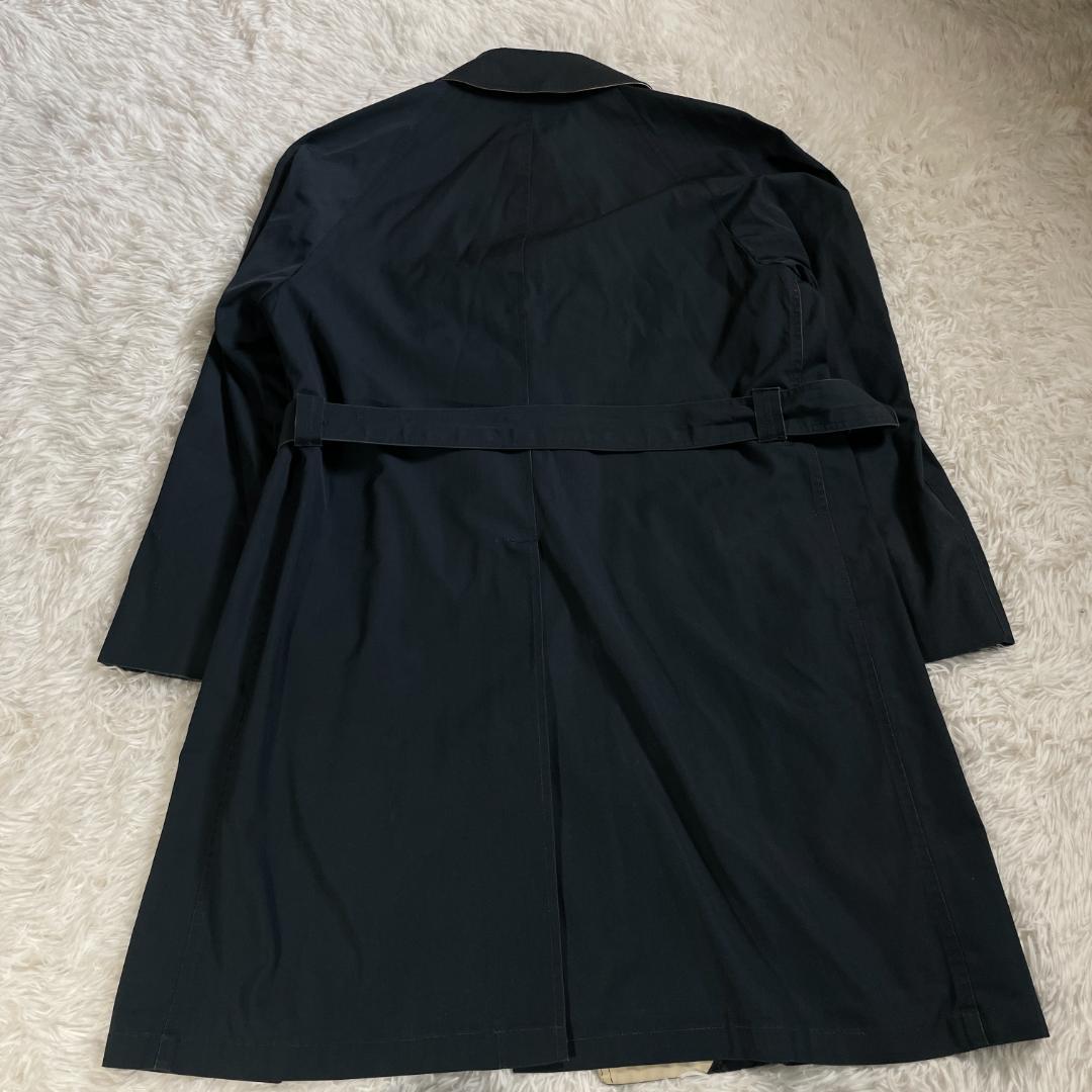 70s 80s Dior ステンカラーコート ベルト付 42 紺 白 ロング