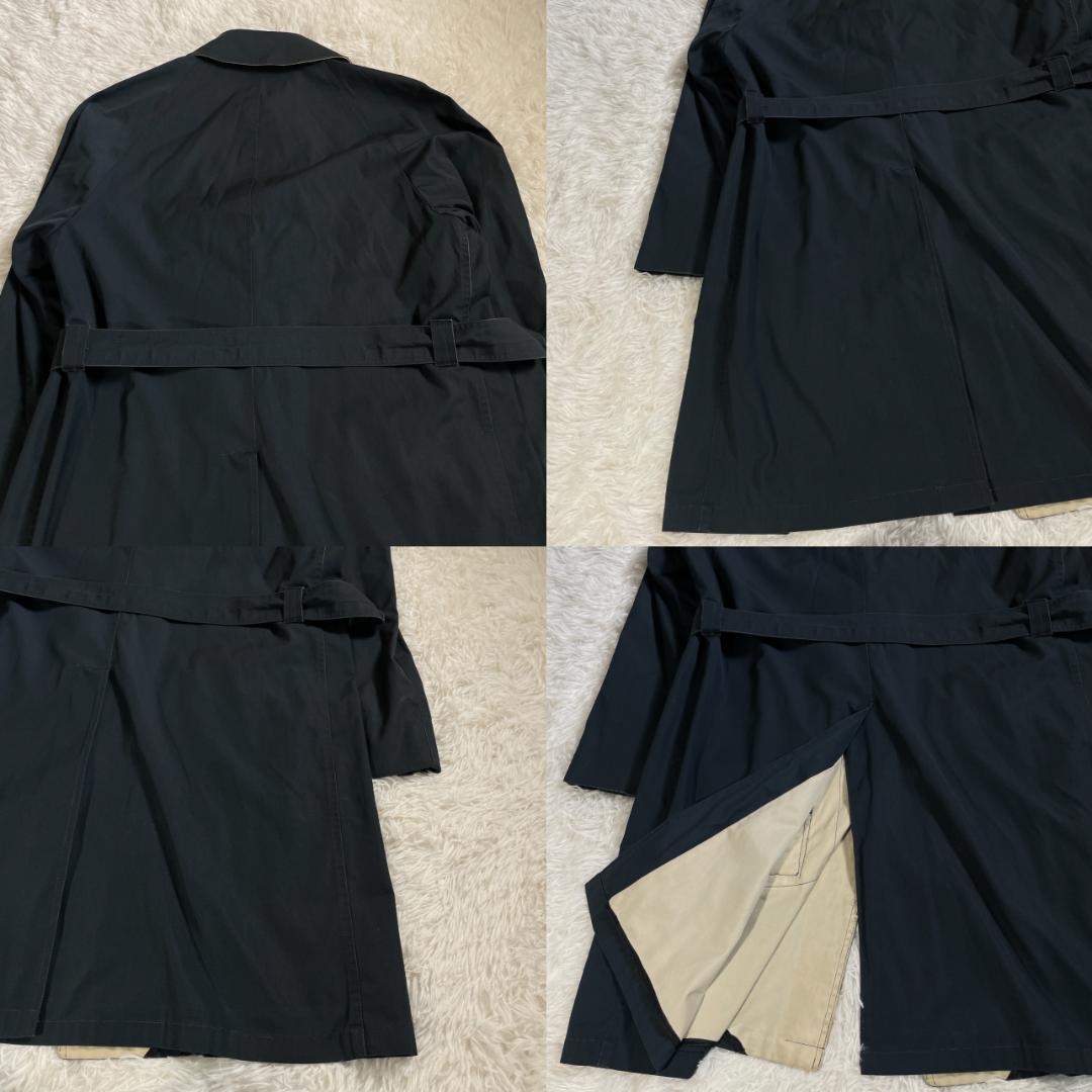 70s 80s Dior ステンカラーコート ベルト付 42 紺 白 ロング