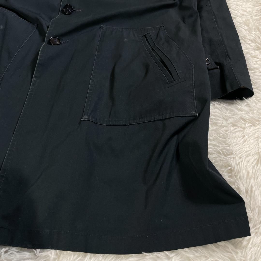 70s 80s Dior ステンカラーコート ベルト付 42 紺 白 ロング