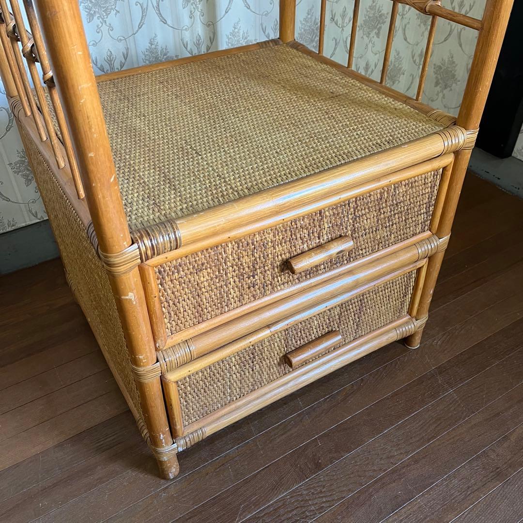 【アンティーク】籐 アーチ型 ラタンハンガーラック 引き出し付き 古道具 古民家