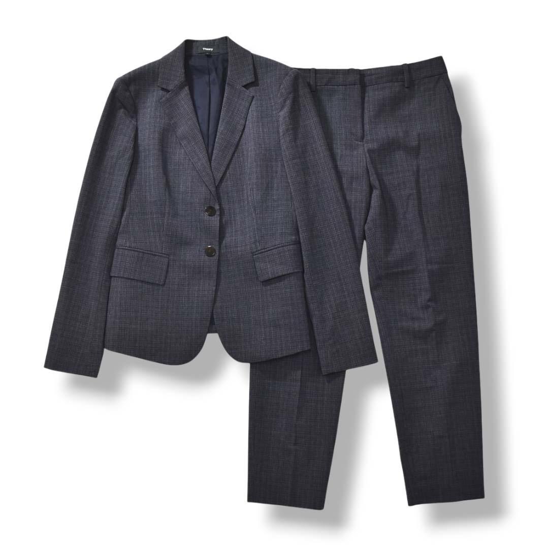 【人気】 【上質】 セオリー パンツスーツ 2 ネイビー オフィス 通勤♪