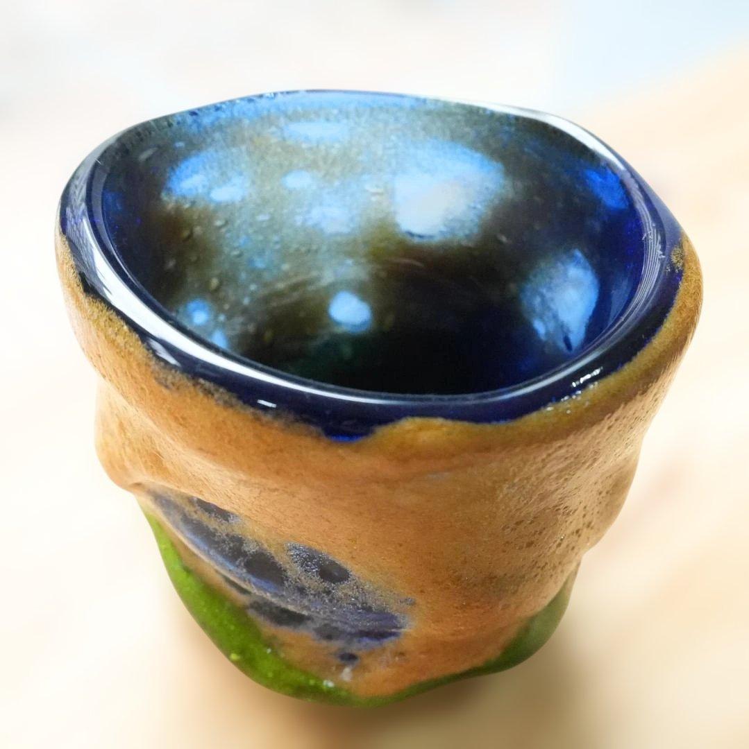 稲嶺 盛一郎 作　雲流茶泡波巻グラス 青