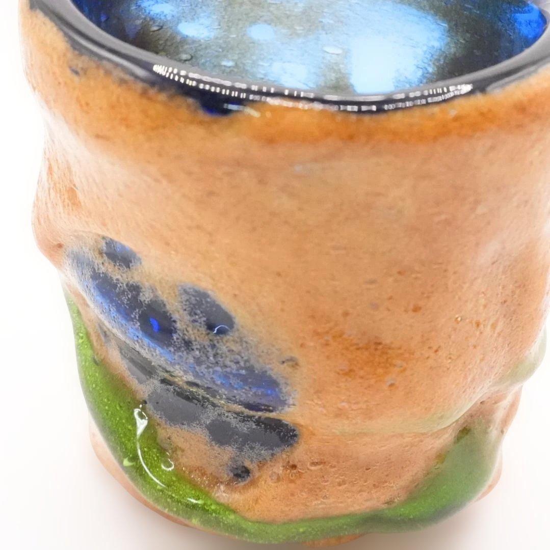 稲嶺 盛一郎 作　雲流茶泡波巻グラス 青