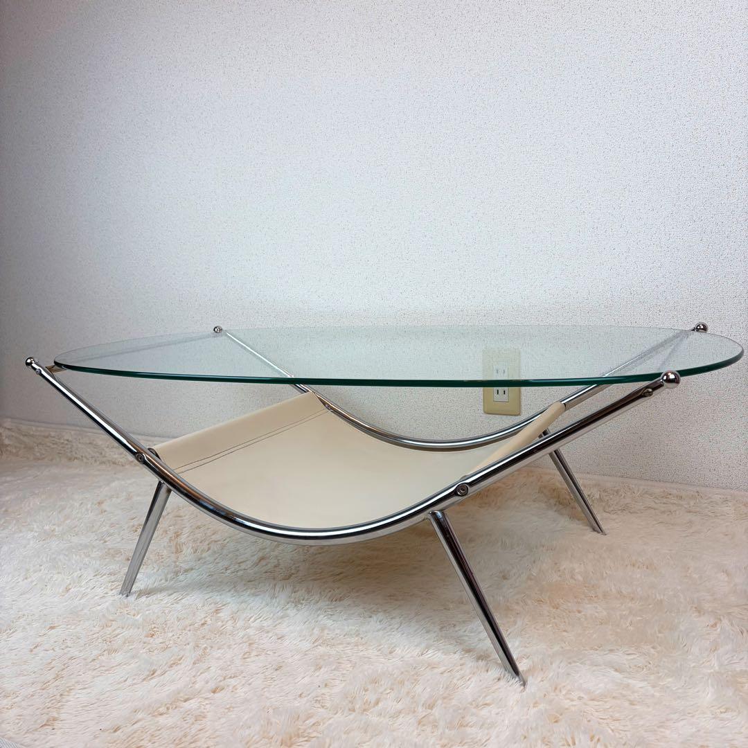 送料無料 ミッドセンチュリー スペースエイジ ガラステーブル 昭和レトロ