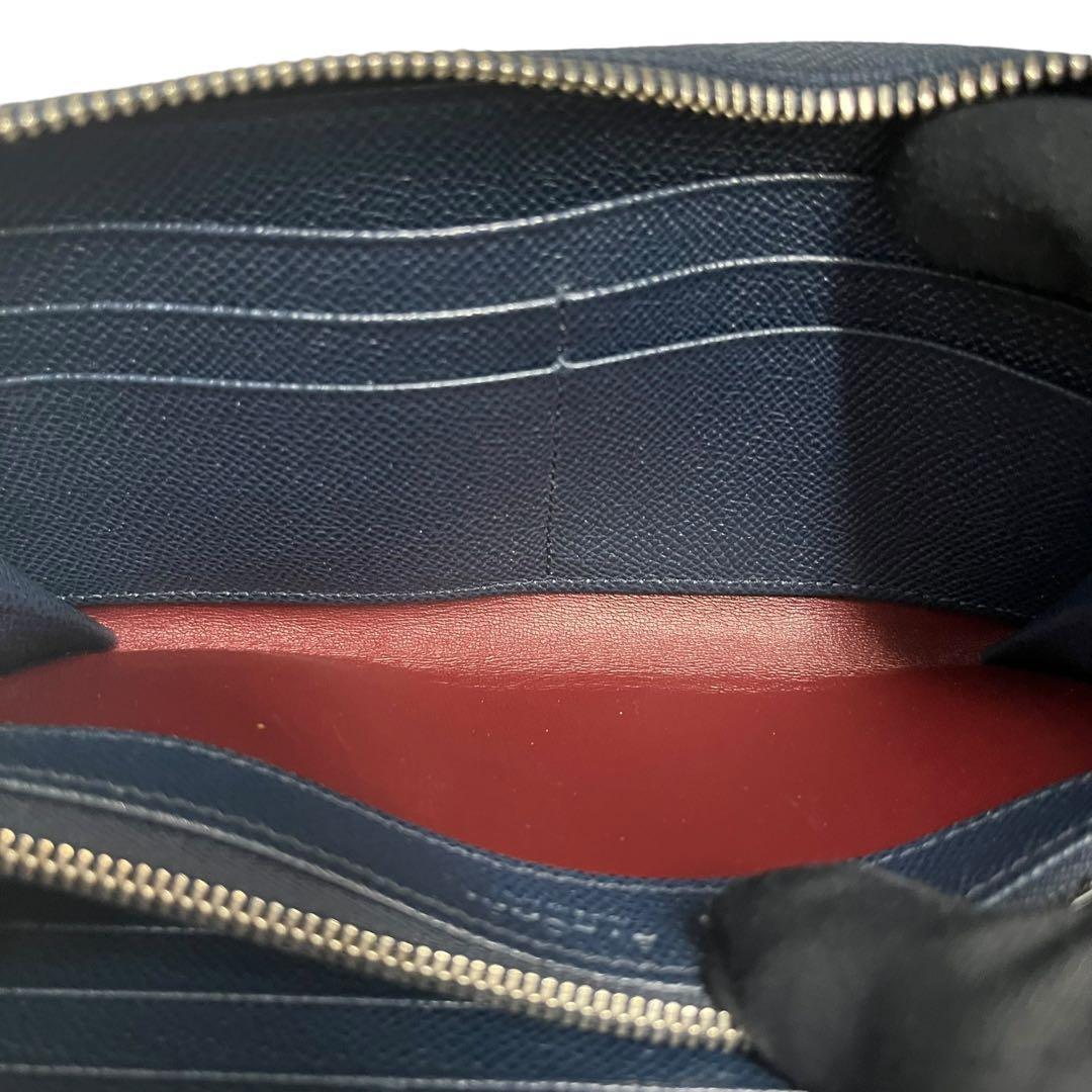 極美✨ブルガリ 長財布 ラウンドファスナー サークルロゴ ネイビー レザー 青