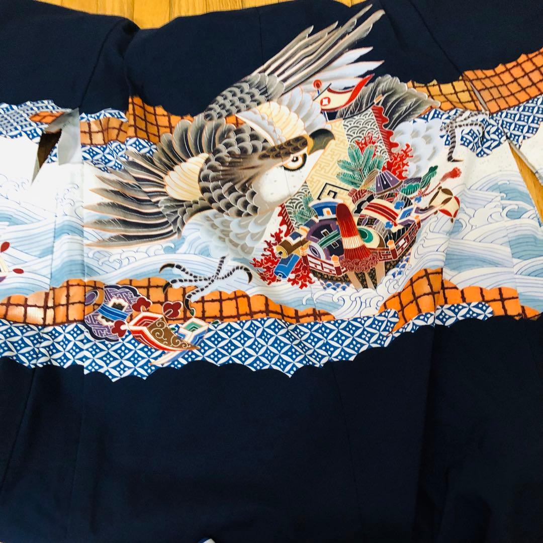 七五三五歳フルセット‼️黒地暈し⭐︎鷹凛々しい⭐︎袴縞スタイルアップ⭐︎全てついてる安心
